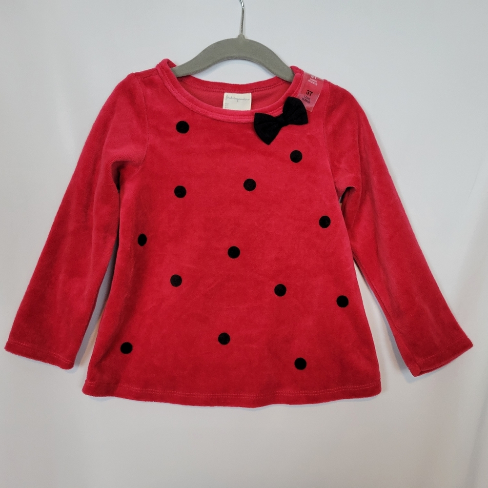 NEW - First Impressions Girl's Long-Sleeve Top in Red w/Black Polka-dots